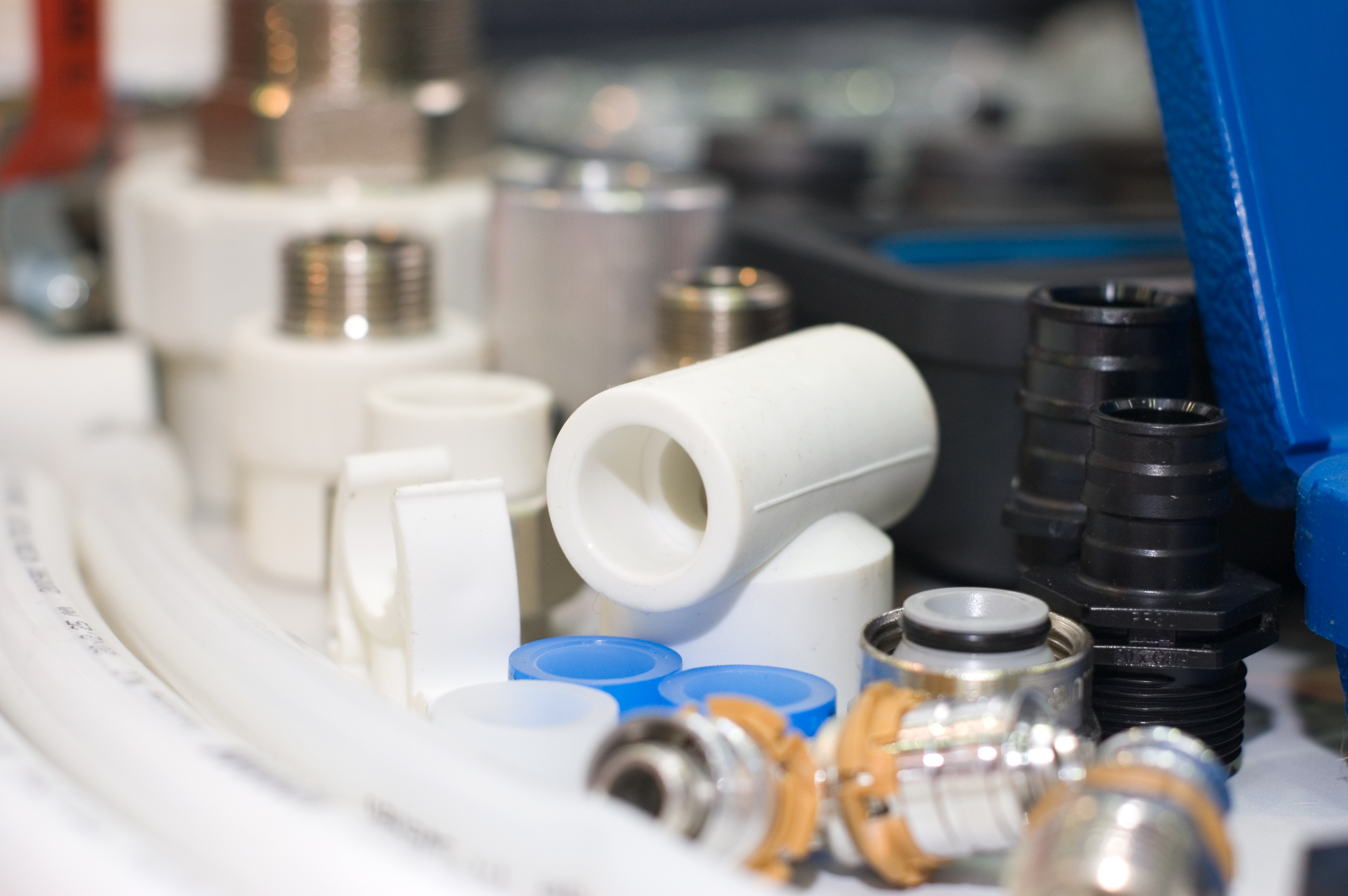 A variety of molded parts in various colors.