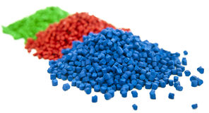 Different colors of plastic pellets.