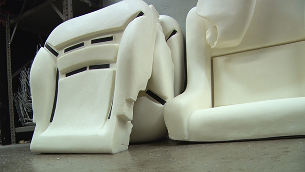 A set of foam car seats.